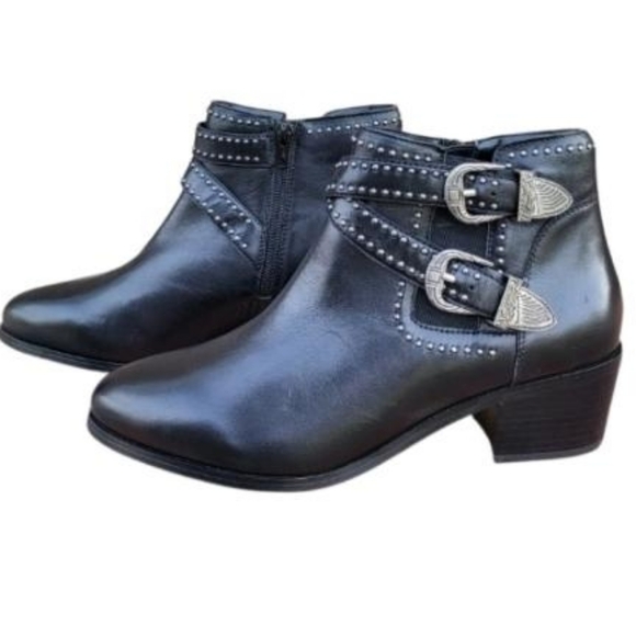WW DAVID TATE Senator Black Lamb Leather Ankle Bike Boot Women 8.5 Extra Wide EE - Picture 2 of 10